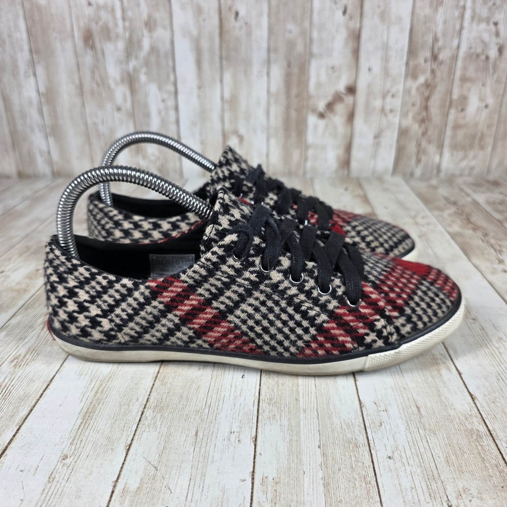 Woolrich Houndstooth Sneakers Casual Shoes Red Black Plaid‎ Women's 7.5